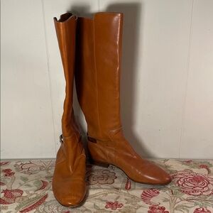 Chloe Cognac British Style Adjustable Plated Notched Tall Heeled Boots